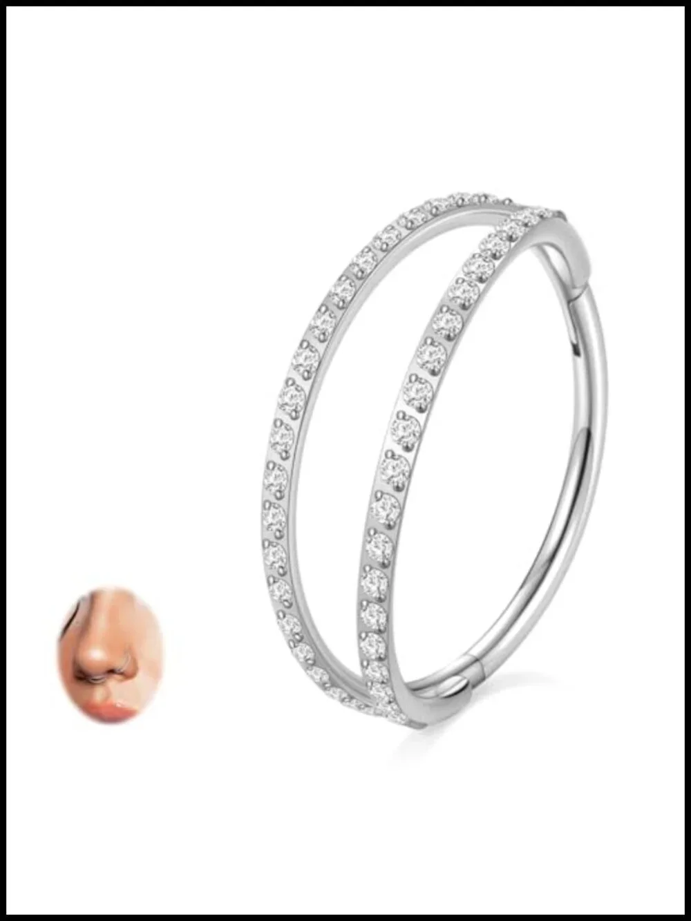 Double Hoop Nose Ring G23 Titanium CZ Nose Hoop 20G 8mm Silver